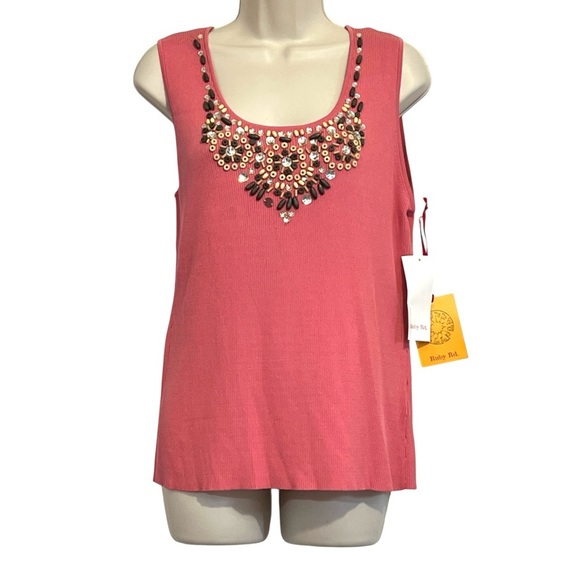 Ruby Rd Marrakech Beaded Sleeveless Top, Color Strwbry, Size XL - Picture 2 of 12